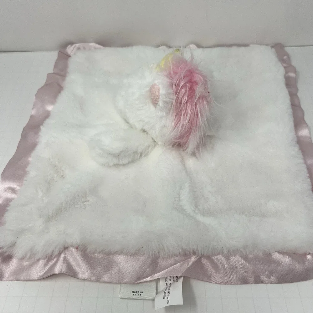 Cloud Island Unicorn Lovey 13 Inch White Pink Satin Trim Security Blanket